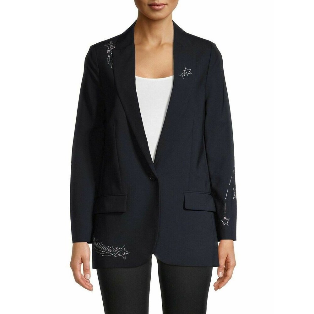 Zadig & Voltaire Viva Shooting Star Strass Jacket Size 38 Navy Rhinestone Blazer